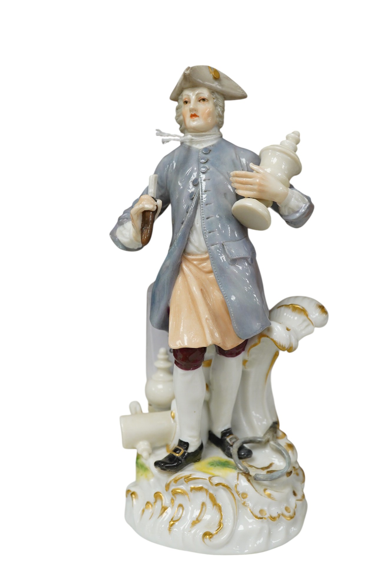 A Ludwigsburg style figure of a mason, 17.5cm high (restored)